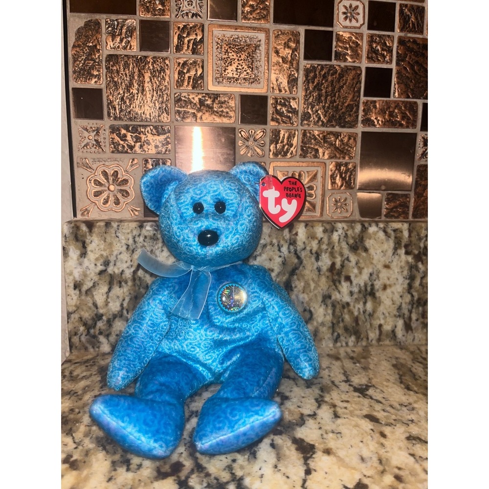 TY Beanie Baby- Classy Blue Bear- Mint Condition - Holographic Tush‎ Tag
